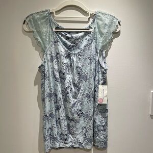 Charter Club Light Blue Paisley Lace Pajama Top